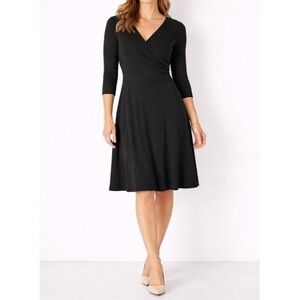 Garnet Hill Brianna Faux Wrap Knit Dress Womens Size M Black Surplice Feminine